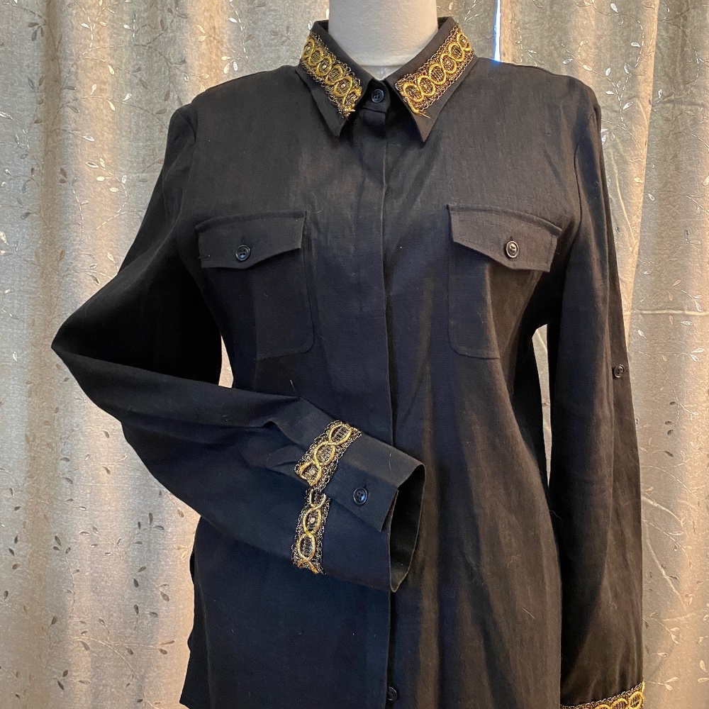 Kenneth Cole black  linen button down one of a kind
